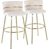 Cinch 30" Swivel Bar Stool in Gold & Cream Velvet with Round Footrest (Set of 2)